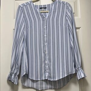 T Tahari Blue and Orange Striped Blouse XS
